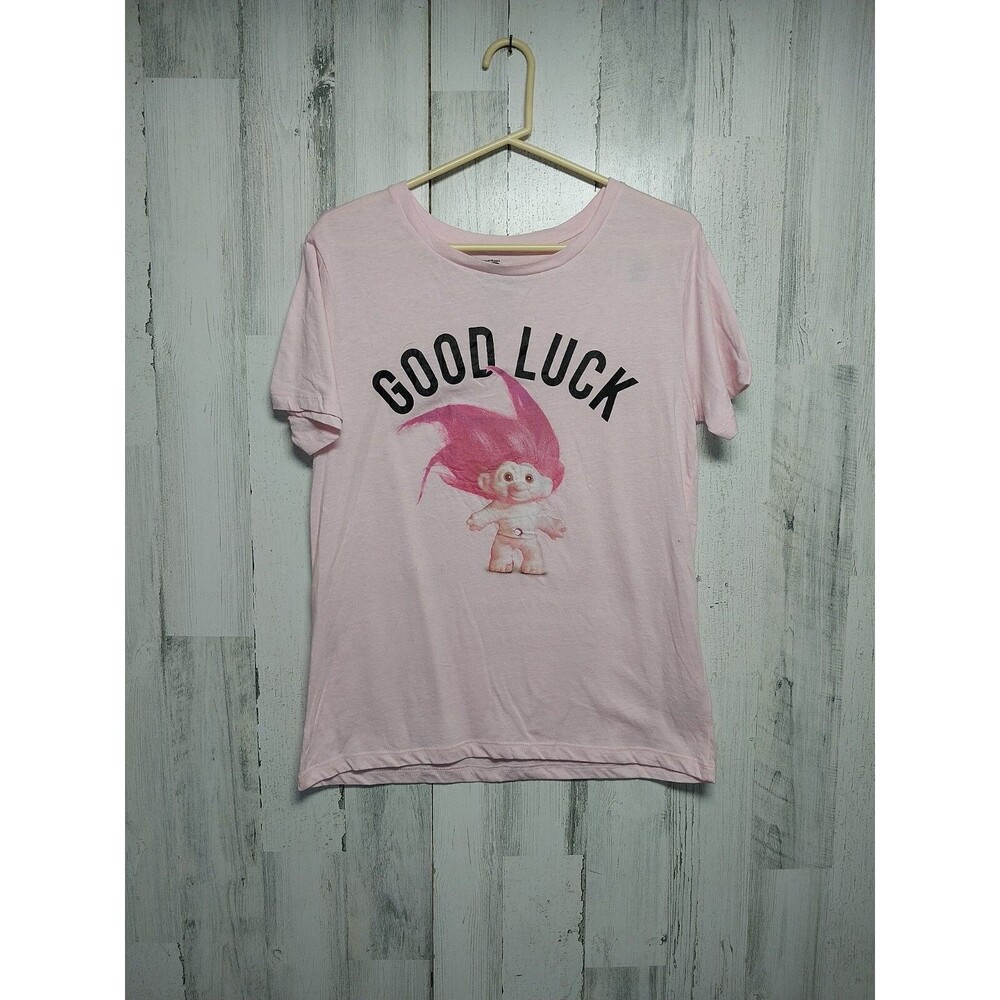 Trolls Women's Juniors Shirt Pink Good Luck Large Tee